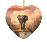 ZXMDZTSS elephant on a bridge -Print Christmas Acrylic Heart Pendant Gold Lanyard, Customizable Ornament For Holiday Decor, Wedding Party Favors, And Retail Displays.