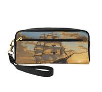 ZXMDZTSS Fantasy Pirate Ship - Print Customizable Pu Leather Pencil Case & Makeup Bag - Compact Organizer for Students, Artists, Travel