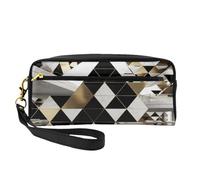 ZXMDZTSS Fashion Modern Black White Gold Triangles - Print Customizable Pu Leather Pencil Case & Makeup Bag - Compact Organizer for Students, Artists, Travel