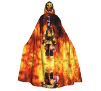ZXMDZTSS Firefighter Fireman Flame -Print Adults Halloween Hooded Cloak | Full Print Cape | Neck-Tie Closure