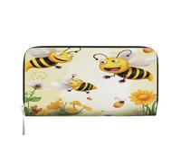 ZXMDZTSS Flying Bees - Genuine Leather Women's Zipper Wallet with Phone Pocket - Stylish Clutch Purse for Daily Use, Travel & Gifts (7.9 in Handheld Design)