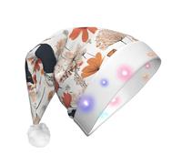 ZXMDZTSS Funny Cats Birds and Flowers -Print Adult Plush Light-Up Christmas Hat Led Flashing Santa Headwear Pom-Pom For Xmas Parties Events.