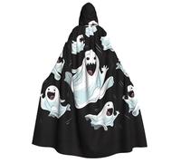 ZXMDZTSS Funny White Ghost -Print Adults Halloween Hooded Cloak | Full Print Cape | Neck-Tie Closure
