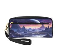 ZXMDZTSS Galaxy Stars Hills - Print Customizable Pu Leather Pencil Case & Makeup Bag - Compact Organizer for Students, Artists, Travel