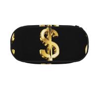 ZXMDZTSS (Gold Dollar Sign) Print Large Pencil Case with Compartments & Zipper - Premium Oxford Fabric School, Office, Travel Organizer for Students, Artists