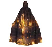 ZXMDZTSS Gold Musical Note with Fallen Shiny Star -Print Adults Halloween Hooded Cloak | Full Print Cape | Neck-Tie Closure