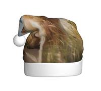 ZXMDZTSS golden retriever on the beach -Print Adult Plush Christmas Hat Cozy Festive Santa Headwear Pom-Pom For Xmas Parties Holidays.
