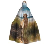 ZXMDZTSS golden retriever on the beach -Print Adults Halloween Hooded Cloak | Full Print Cape | Neck-Tie Closure
