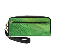 ZXMDZTSS Green Snakeskin - Print Customizable Pu Leather Pencil Case & Makeup Bag - Compact Organizer for Students, Artists, Travel