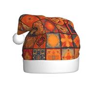 ZXMDZTSS Group of Moroccan Geometric -Print Adult Plush Christmas Hat Cozy Festive Santa Headwear Pom-Pom For Xmas Parties Holidays.