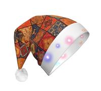 ZXMDZTSS Group of Moroccan Geometric -Print Adult Plush Light-Up Christmas Hat Led Flashing Santa Headwear Pom-Pom For Xmas Parties Events.