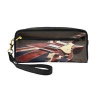 ZXMDZTSS Guitar British Flag - Print Customizable Pu Leather Pencil Case & Makeup Bag - Compact Organizer for Students, Artists, Travel