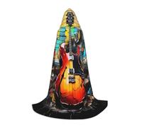 ZXMDZTSS Guitar Painting -Print Youth Hooded Capes | Cloaks For Teens | Halloween Costume | Reusable Party Wear L