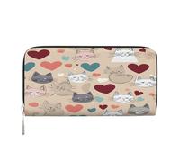 ZXMDZTSS Happy Walking Kitty - Genuine Leather Women's Zipper Wallet with Phone Pocket - Stylish Clutch Purse for Daily Use, Travel & Gifts (7.9 in Handheld Design)