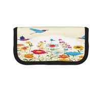 ZXMDZTSS Hen Flying Butterflies Among Flowers - Canvas Pen Case - Stylish Two-Tone Design | Makeup & Stationery Organizer for School, Travel