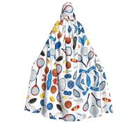ZXMDZTSS Hockey Elements Creative Patterned -Print Adults Halloween Hooded Cloak | Full Print Cape | Neck-Tie Closure