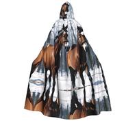 ZXMDZTSS Horses in the Snow -Print Adults Halloween Hooded Cloak | Full Print Cape | Neck-Tie Closure