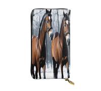 ZXMDZTSS (Horses in The Snow) Print Women's Leather Zip Wallet 12 Card Slots Coin Pocket for Travel/Gifts