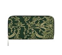 ZXMDZTSS Hunter Green Floral Petals Pattern - Genuine Leather Women's Zipper Wallet with Phone Pocket - Stylish Clutch Purse for Daily Use, Travel & Gifts (7.9 in Handheld Design)