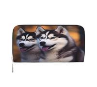 ZXMDZTSS Husky Dog - Genuine Leather Women's Zipper Wallet with Phone Pocket - Stylish Clutch Purse for Daily Use, Travel & Gifts (7.9 in Handheld Design)