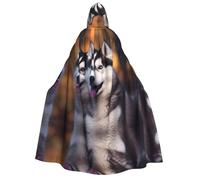 ZXMDZTSS Husky Dog -Print Adults Halloween Hooded Cloak | Full Print Cape | Neck-Tie Closure
