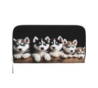 ZXMDZTSS Husky Puppies Dogs - Genuine Leather Women's Zipper Wallet with Phone Pocket - Stylish Clutch Purse for Daily Use, Travel & Gifts (7.9 in Handheld Design)
