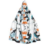 ZXMDZTSS Ice Hockey Pattern -Print Adults Halloween Hooded Cloak | Full Print Cape | Neck-Tie Closure