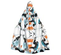 ZXMDZTSS Ice Hockey Pattern -Print Halloween Hooded Cloak Adults | Full Print Cape | Party Costume | Tie Closure Polyester