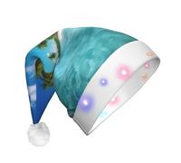 ZXMDZTSS Island with Sandy Beach and Palm Tree -Print Adult Plush Light-Up Christmas Hat Led Flashing Santa Headwear Pom-Pom For Xmas Parties Events.
