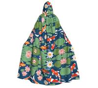 ZXMDZTSS Japanese Pretty Koi Fish -Print Adults Halloween Hooded Cloak | Full Print Cape | Neck-Tie Closure