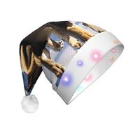 ZXMDZTSS Lions in the Snow -Print Adult Plush Light-Up Christmas Hat Led Flashing Santa Headwear Pom-Pom For Xmas Parties Events.