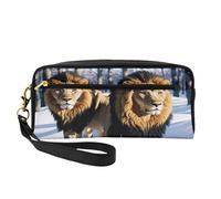 ZXMDZTSS Lions in The Snow - Print Customizable Pu Leather Pencil Case & Makeup Bag - Compact Organizer for Students, Artists, Travel