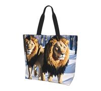 ZXMDZTSS Lions in the Snow -Print Women's Large Tote Bag Water-Resistant Lightweight For Shopping Work Commute.