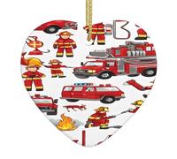 ZXMDZTSS Little Boys Girls FireFighters -Print Christmas Acrylic Heart Pendant Gold Lanyard, Customizable Ornament For Holiday Decor, Wedding Party Favors, And Retail Displays.