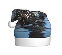 ZXMDZTSS Loon Birds -Print Adult Plush Christmas Hat Cozy Festive Santa Headwear Pom-Pom For Xmas Parties Holidays.