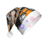 ZXMDZTSS Magic Electric Guitar Music -Print Adult Plush Light-Up Christmas Hat Led Flashing Santa Headwear Pom-Pom For Xmas Parties Events.