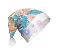 ZXMDZTSS Mexican Otomi Animals -Print Adult Plush Light-Up Christmas Hat Led Flashing Santa Headwear Pom-Pom For Xmas Parties Events.