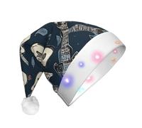 ZXMDZTSS Mexican Skull -Print Adult Plush Light-Up Christmas Hat Led Flashing Santa Headwear Pom-Pom For Xmas Parties Events.
