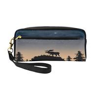ZXMDZTSS Moose Mountain Pine Tree Wilderness - Print Customizable Pu Leather Pencil Case & Makeup Bag - Compact Organizer for Students, Artists, Travel