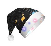 ZXMDZTSS Music Notes -Print Adult Plush Light-Up Christmas Hat Led Flashing Santa Headwear Pom-Pom For Xmas Parties Events.