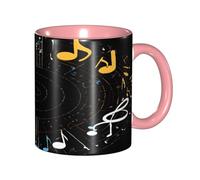 ZXMDZTSS Music Notes -Print Pink Color Ceramic Mug Microwave Safe Smooth Rim Handle for Home Office Gifts.
