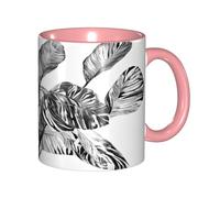 ZXMDZTSS Natural Plant Silhouette Fern Leaf -Print Pink Color Ceramic Mug Microwave Safe Smooth Rim Handle for Home Office Gifts.
