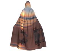 ZXMDZTSS Octopus Beach -Print Adults Halloween Hooded Cloak | Full Print Cape | Neck-Tie Closure
