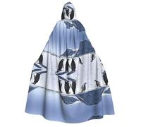 ZXMDZTSS Penguins on the Iceberg -Print Adults Halloween Hooded Cloak | Full Print Cape | Neck-Tie Closure