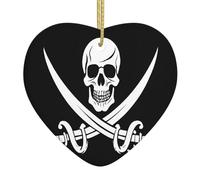 ZXMDZTSS Pirate Flag -Print Christmas Acrylic Heart Pendant Gold Lanyard, Customizable Ornament For Holiday Decor, Wedding Party Favors, And Retail Displays.