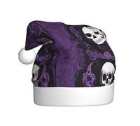 ZXMDZTSS Purple Black Goth Spooky -Print Adult Plush Christmas Hat Cozy Festive Santa Headwear Pom-Pom For Xmas Parties Holidays.