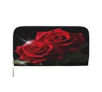 ZXMDZTSS Red Roses - Genuine Leather Women's Zipper Wallet with Phone Pocket - Stylish Clutch Purse for Daily Use, Travel & Gifts (7.9 in Handheld Design)