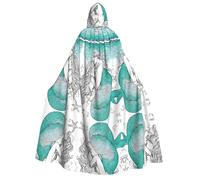 ZXMDZTSS Retro Mermaid -Print Adults Halloween Hooded Cloak | Full Print Cape | Neck-Tie Closure