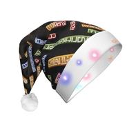 ZXMDZTSS Rune Shape Bar -Print Adult Plush Light-Up Christmas Hat Led Flashing Santa Headwear Pom-Pom For Xmas Parties Events.
