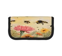 ZXMDZTSS Rural Bees Wildflowers - Canvas Pen Case - Stylish Two-Tone Design | Makeup & Stationery Organizer for School, Travel
